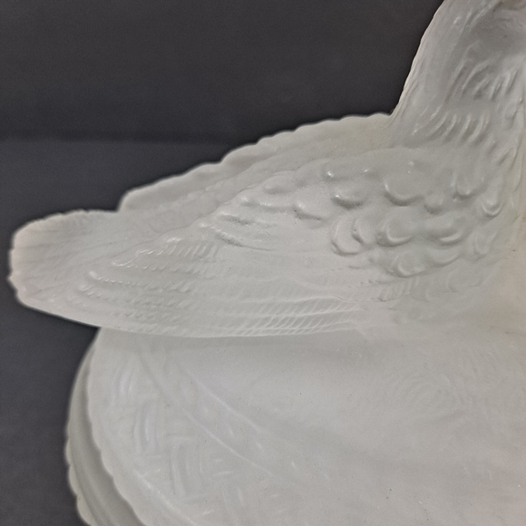 SOLD Vintage Clear Frosted Glass Dove Covered Dish Farmhouse Country Decor - Picture 7 of 13